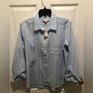 LOFT size M 100% cotton pale blue and white blouse. New with tags